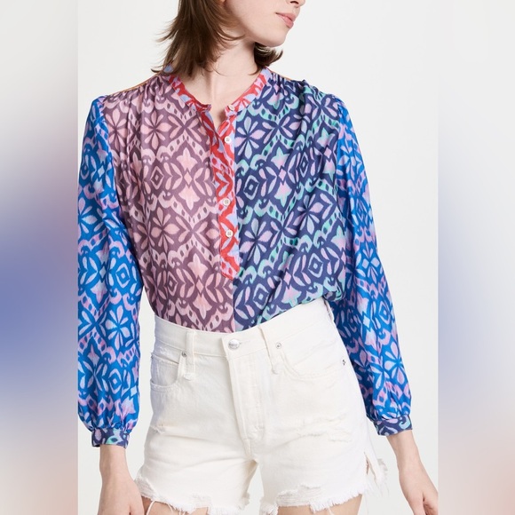 NWOT XiRENA Fiesta Huntley Crew Neck Long Sleeve Blouse Cotton Silk Boho Medium - Picture 2 of 13